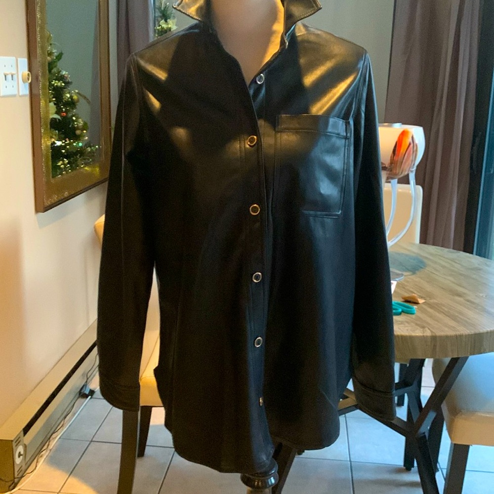 Bagatelle- Faux-Ever Leather Shirt/Jacket Gold Button Trim, Butter Soft!